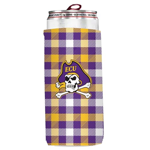 Logo Brands East Carolina Plaid Insulated Slim Can Sleeve