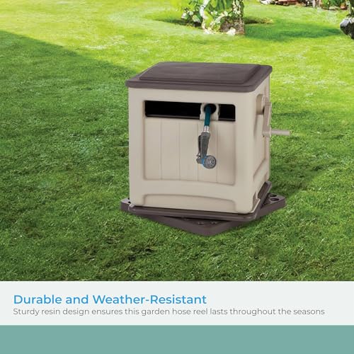 Suncast 225 ft. Swivel Hideaway Hose Reel with Hose Guide and Crank Handle, Mocha/Taupe