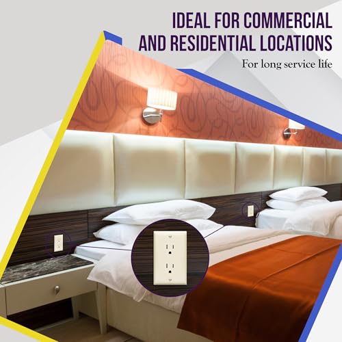 Image of ENERLITES 10 Pack Light Almond Decorator Receptacle with Wall Plate, Standard Electrical Wall Outlet, 15A 125V, Self-Grounding, 2-Pole, 3-Wire, 5-15R, UL Listed, Tamper Resistant