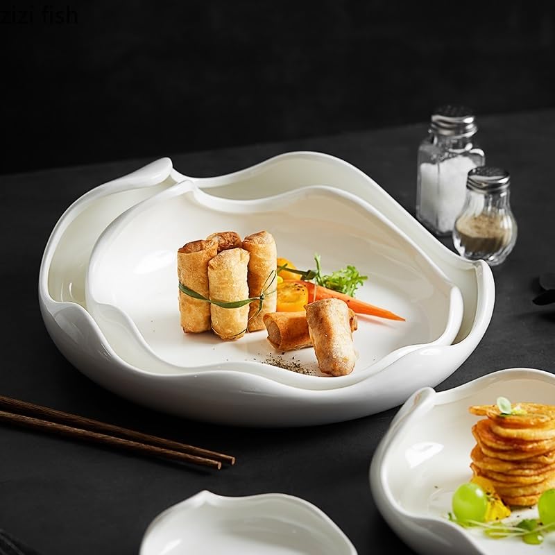 Piatti da Portata, Piatti da Dessert, Piatti da Portata in Ceramica, Piatti da Bistecca, Stoviglie Creative per La Casa, di Forma Irregolare, Piatti per Pasta, Moderni Pi，11.8 inch