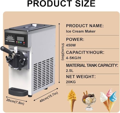 Gelatiera professionale morbida da 450 W, capacità 3,5 l, con LCD, pulizia automatica, 80-100 coni all'ora, per ristoranti e bar