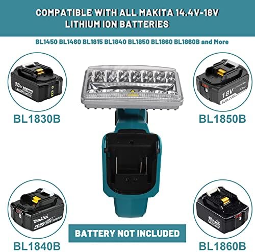 18W 2000LM Rechargeable LED Work Light Torch Powered by Makita 14.4V 18V Lithium Ion Batteries BL1815N BL1850 BL1860B YEX-BUR Outdoor Handheld Flashlight FloodLight Super Bright
