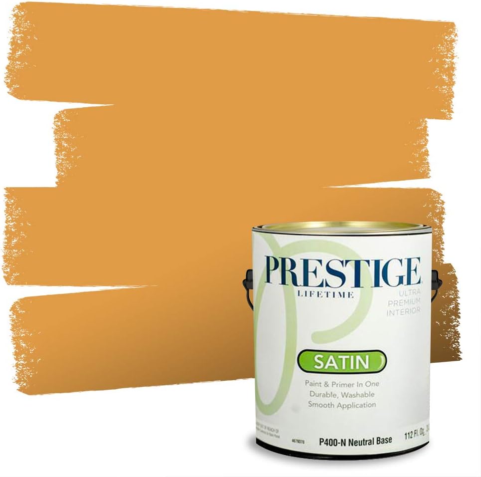 PRESTIGE Exterior Paint and Primer in One, Melted Caramel, Semi-Gloss, 1 Gallon