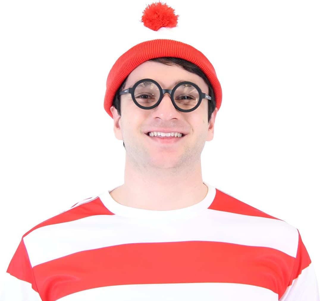 Where's Waldo Costume - Officially Licensed Costumes, Shirt, Hat & Glasses - Halloween Cosplay Costume Set
