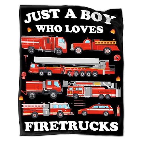 Anydia Just A Boy Who Loves Firetrucks Couverture cadeau pour les amateurs de camions de pompiers 152,4 x 127 cm pour adolescent, couverture polaire super douce pour lit, canapé