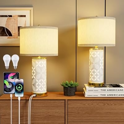 Ceramic Table Lamps Set of 2, UpDown Dual Light...