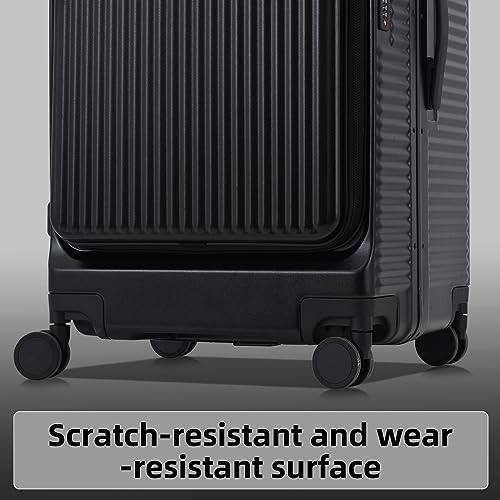 2 pieces 20/29 Aluminum Frame Carry On and Checked Luggage Set with Side Opening, Lightweight Hardshell ABS+PC Trunk Suitcase with TSA Lock, 360° Universal Wheels & Adjustable Handle, Black3