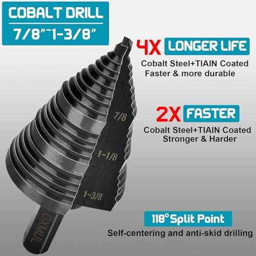 Step Drill Bit for Metal, 1-3/8" to 7/8", Drill Bit Set for SS, Hard Metal, Wood, HEX Shank, 3-Steps. #207