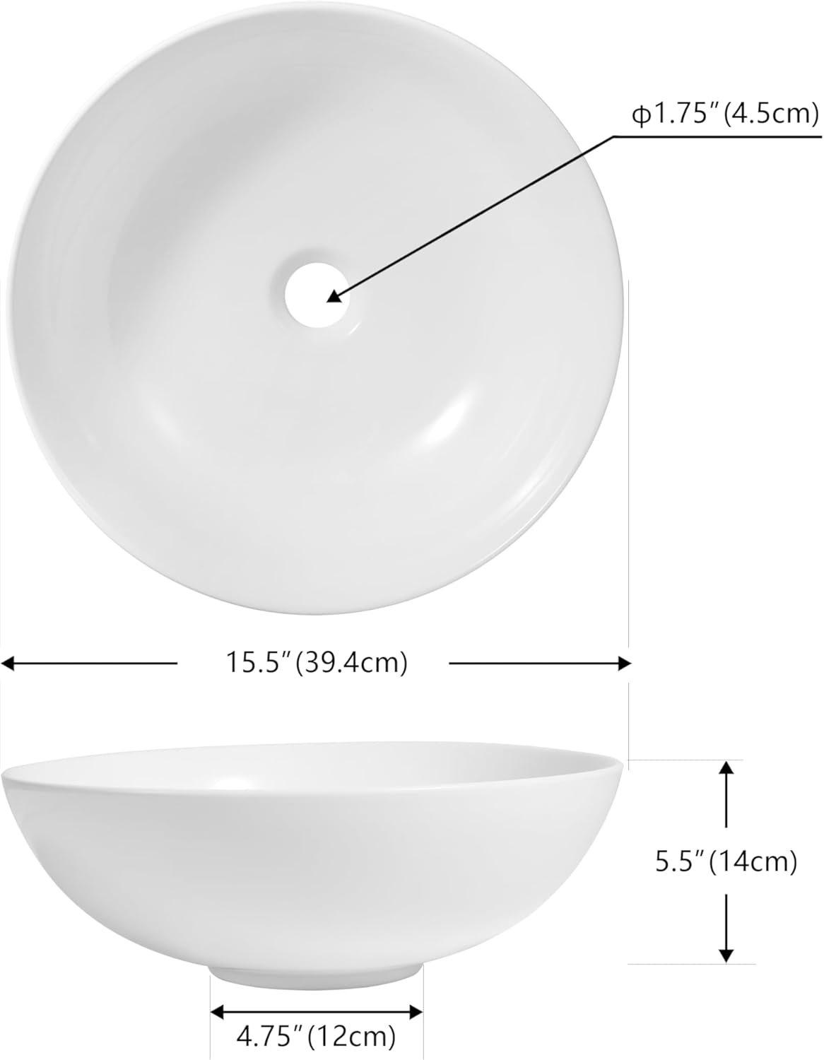 JONATHAN Y SNK1008A Modern Round Ceramic Vessel Sink, 15.5" White Bathroom Sink Above Counter, Contemporary Porcelain Vanity Sink Bowl, Art Deco Vanity Top Basin for Lavatory and Powder Room