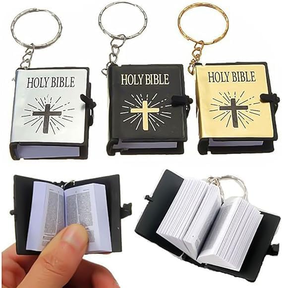 Miniatura 6 de Juroicessry 3 llaveros de la Biblia, llaveros de la Biblia real en miniatura, llaveros para colgar en el bolso, regalo de Navidad, recuerdos
