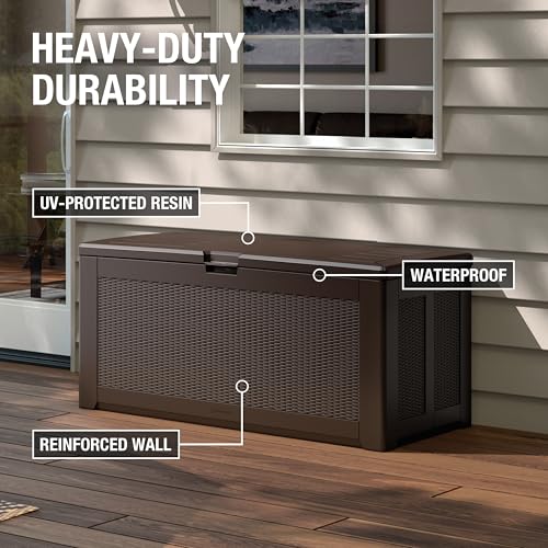 Image of Rubbermaid Extra Large Resin Outdoor Storage Deck Box (134 Gal), Weather Resistant, Brown, Deck Organization for Home /Backyard /Pool Chemicals /Toys /Garden Tools /Porch /Patio Cushions
