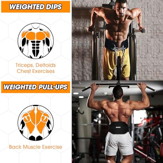 Dip Belt for Weightlifting, Weight Belt with Chain for Pullup, Squats and Dips, Weighted Pull Up Belt With Comfortable Waist Support for Men & Women,440lb Weight Capacity