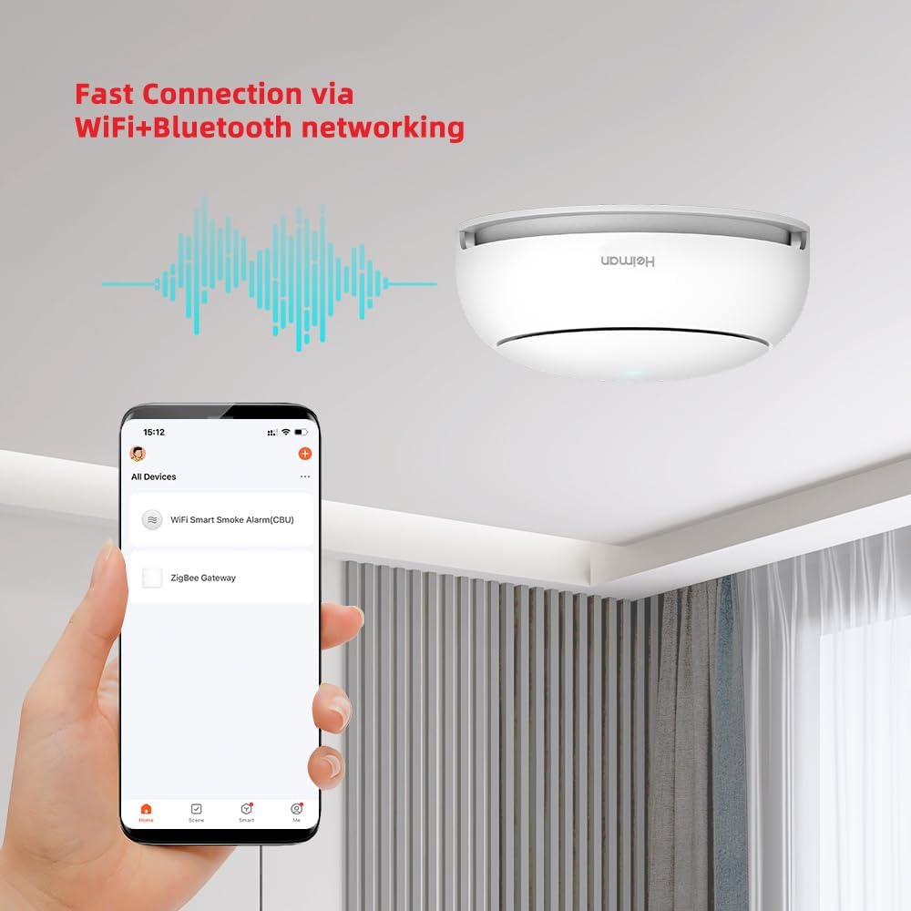 HEIMAN Rilevatore di fumo WiFi con pulsante muto EN 14604 standard, rilevatore di incendio intelligente Wi-Fi (5)