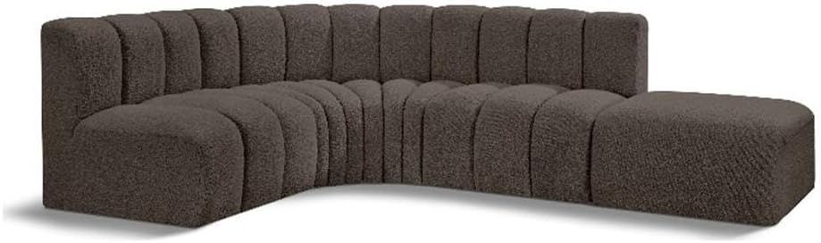 BOWERY HILL Contemporary Modular Sectional, 127" W x 61" D x 30" H, Brown Boucle Fabric, Deep Channel Tufting, Versatile Living Room Seating, Modern Style Furniture for Custom Configurations