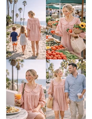 Image of Ynhonra Women's Gingham Mini Dress 3 /4 Puff Sleeve Babydoll Doll Collar