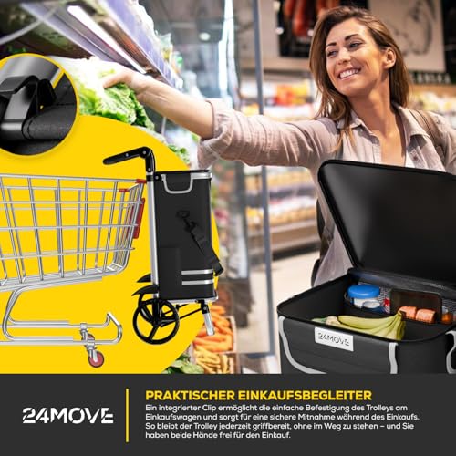 24MOVE® Einkaufstrolley Vehlo klappbar mit 55L inkl. Kühlfach, Faltbarer 3in1 Trolley - Sackkarre und Tasche, bis 30kg belastbar, schwarz – Bild 5
