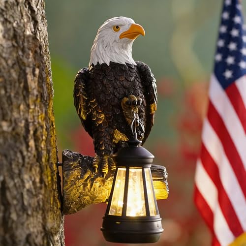 Fashionoda Eagle Tree Hugger with Solar Lantern - Resin Eagle