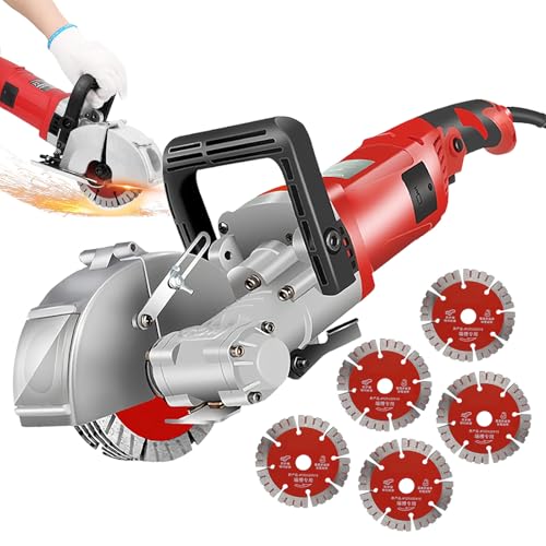 SAIYERUS Rainureuses Fraiseuse à Lamelle Murs éLectrique avec 5 Lames 4000W 220V Fraiseuse Murale Rainureuse à BéTon Rainureuse Beton,Red
