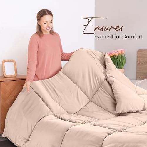Utopia Bedding Comforters Queen Size, All Season Duvet Insert, Down Alternative Box Stitched Bed Comforter with Corner Tabs, Machine Washable (Beige)