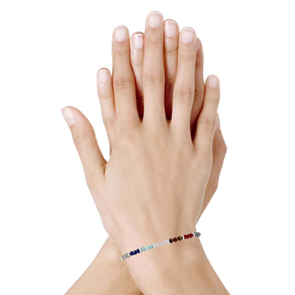 LES POULETTES BIJOUX - Pulsera de Plata 925 Tubo 7 Chakras