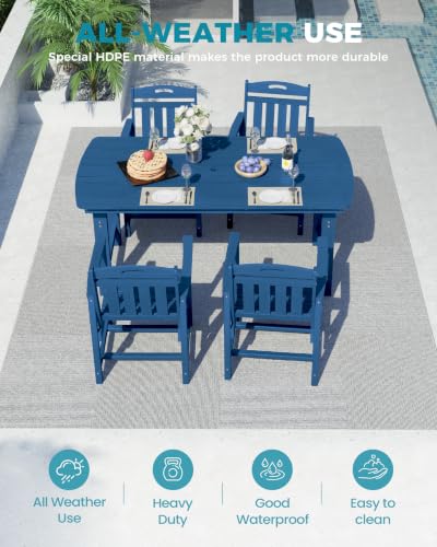 Image of Ciokea HDPE Outdoor Dining Set of 4, Patio Table and Chairs Sets, Navy Blue