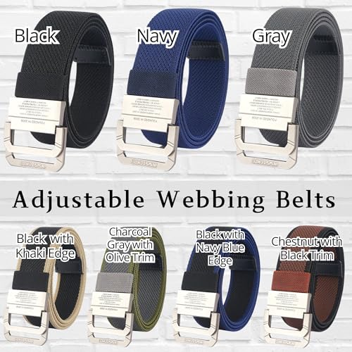 Double D-Ring Elastic Stretch Adjustable Canvas Web Belt with Key Ring Strap, Durable Metal Buckle Multi-Color3