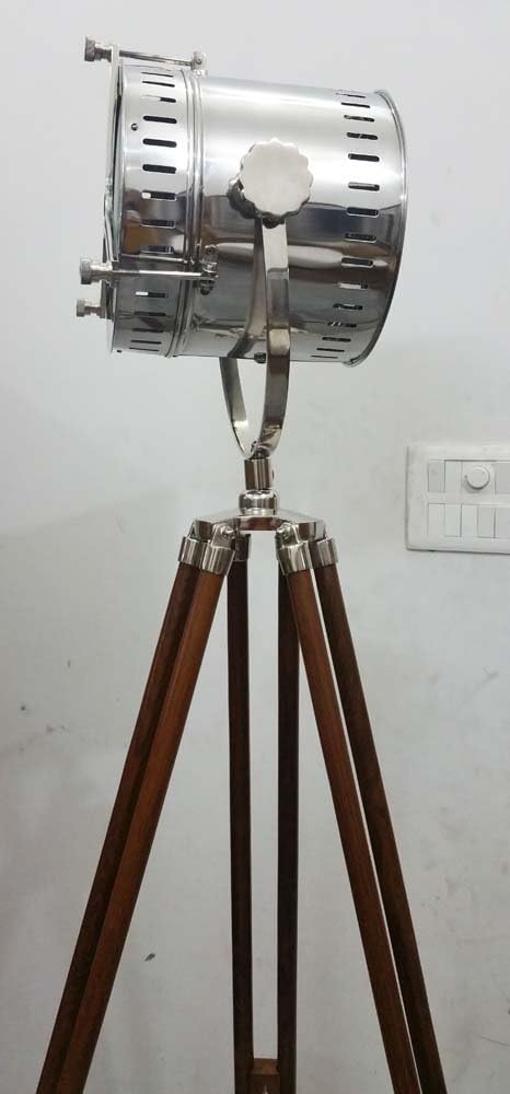 Royal Designer Marine Floor Searchlight with Wooden Tripod Stand Spot Light Floor Lamp
