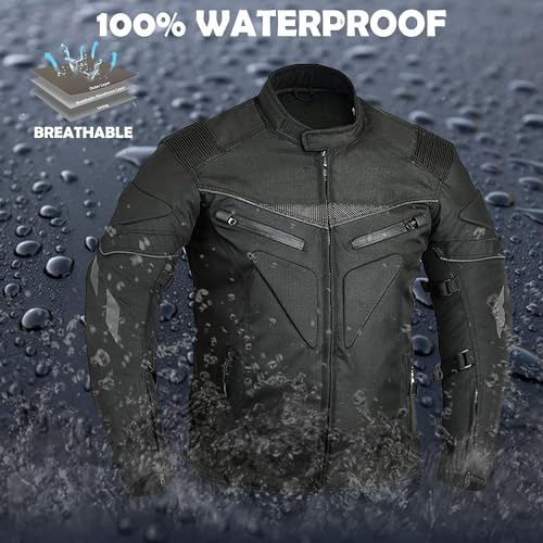 Hive Moto Mens Motorbike Jacket Waterproof CE Armoured For Bikers Mens Boys Coat Protective Cordura Textile Motorcycle Jacket (US, Alpha, 7X-Large, Regular, Regular, JKT-9933 Black) - Thumbnail 4