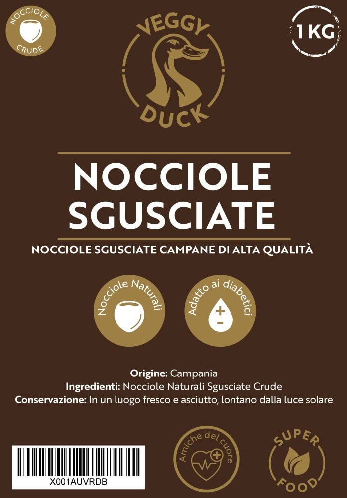 Veggy Duck - Avellanas Crudas Naturales Sin Cáscara (1Kg) | Origen Italia | Sin Sal