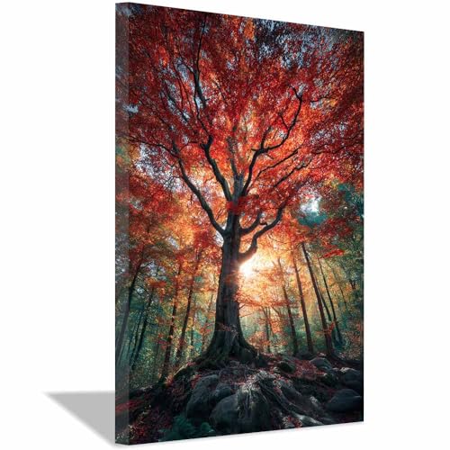 Tableau paysage scène matinale forêt d'automne affiche murale
