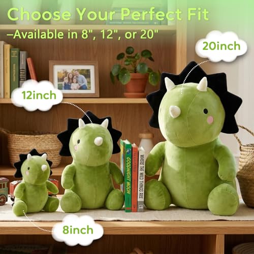 Image of VHYHCY Cute Dinosaur Plush Toys, Fat Dinosaur Stuffed Animals, Soft Triceratops Plush Dino Plushie, Birthday Gifts for Kids Girls Boys Green 12 inch