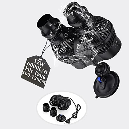 EXLECO Pompe à Onde pour Aquarium Wavemaker 6000L/H 12Watt Pompe de Brassage de Circulation JVP-201A pour Aquariums de 100~150cm pour Eau Douce et Salée avec Ventouse