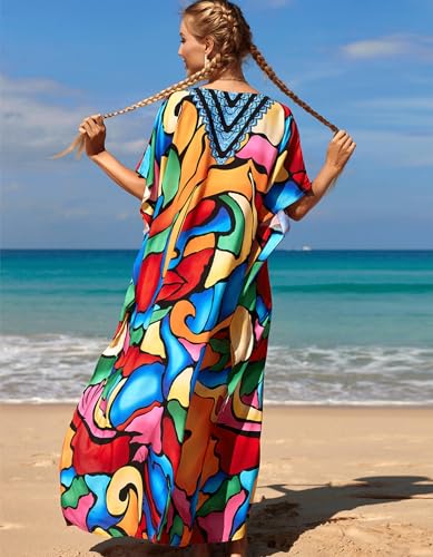 Image of NFVNKJ Women's Plus Size Beach Lounge Kaftan Maxi Dress Swimsuit Coverup for Women