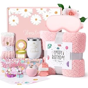 Birthday Gifts for Women Friendship, Happy Birthday Gifts Basket for Mom Friend Sister Wife Her Birthday Gift Unique, Luxury Self Care Gift Rose Relaxing Spa Gifts Set with 3D Birthday Card for Women