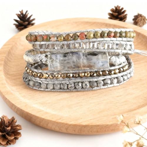 Image of Boho Stone Wrap Bracelet for Women,Turquoise Beaded Bracelet Jewelry Gift
