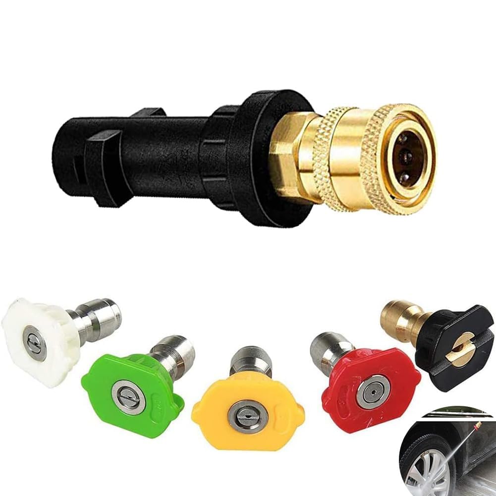 Joyzzz Pressure Washer Adapter, 1/4" Spray Nozzle Tips Sets, Pressure Washer Adapter Set, Quick Connector Turbo Nozzle with 5 Spray Nozzles Include for Karcher K2 - K7 Series