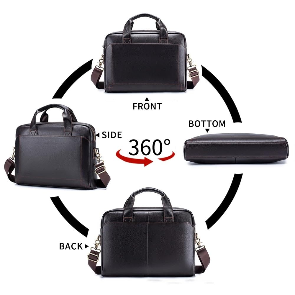 Borsa uomo pelle vacchetta grana fine, tracolla ufficio per laptop | Valigetta da lavoro impermeabile a tracolla, borsa multifunzionale per spostamenti quotidiani