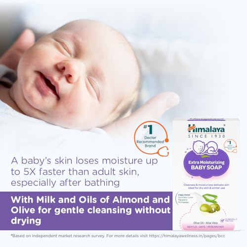 Image of Himalaya Extra Moisturizing Baby Soap for Dry Skin | B3G1-125g Helps Lock In Moisture With Aloe-Milk Moisture Complex of Almond & Olive Oil | Clinically Tested | No. 1 Doctor Recommended Brand