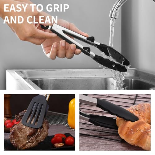 Set of 2 Silicone Kitchen Tongs for Cooking - 9-Inch Non-Stick Stainless Steel Tongs for Ninja Air Fryer, BBQ, and Serving Meat - Image 6