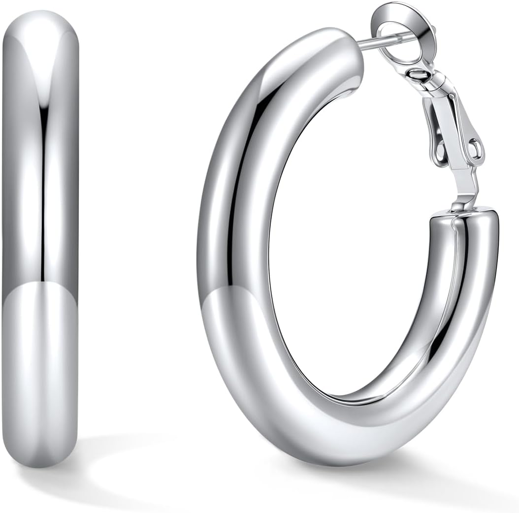 U7 Chunky Hoop Earrings for Women,Stainless Steel/14K Gold Plated/Black Hoop Earrings,20/30/40/60/80mm Thick Huggie Hoops No Tarnish Hypoallergenic Women Earring Jewelry