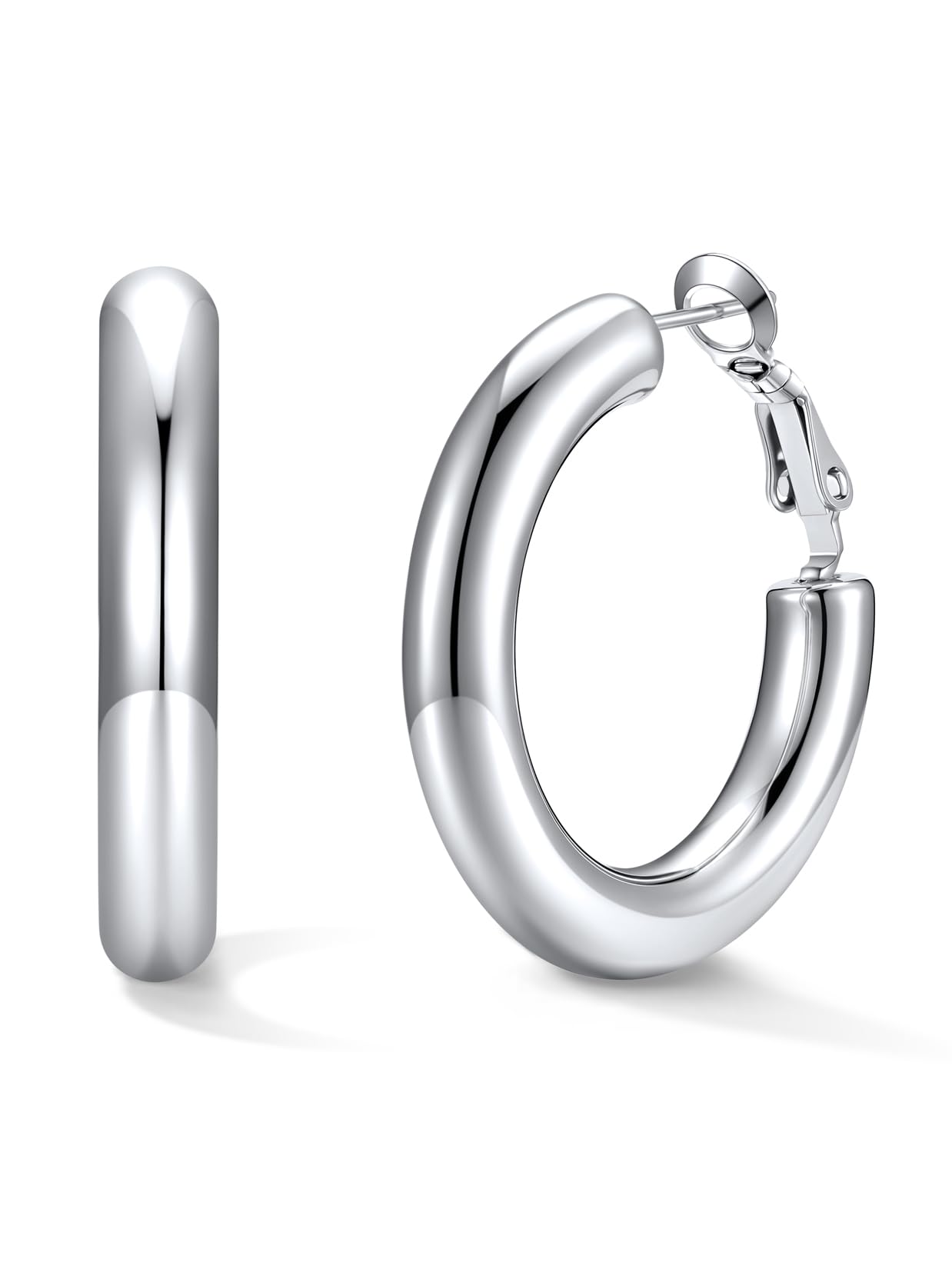 U7 Silver/Black/Gold 5mm Chunky Hoop Earrings for Women,20/30/40/60/80mm