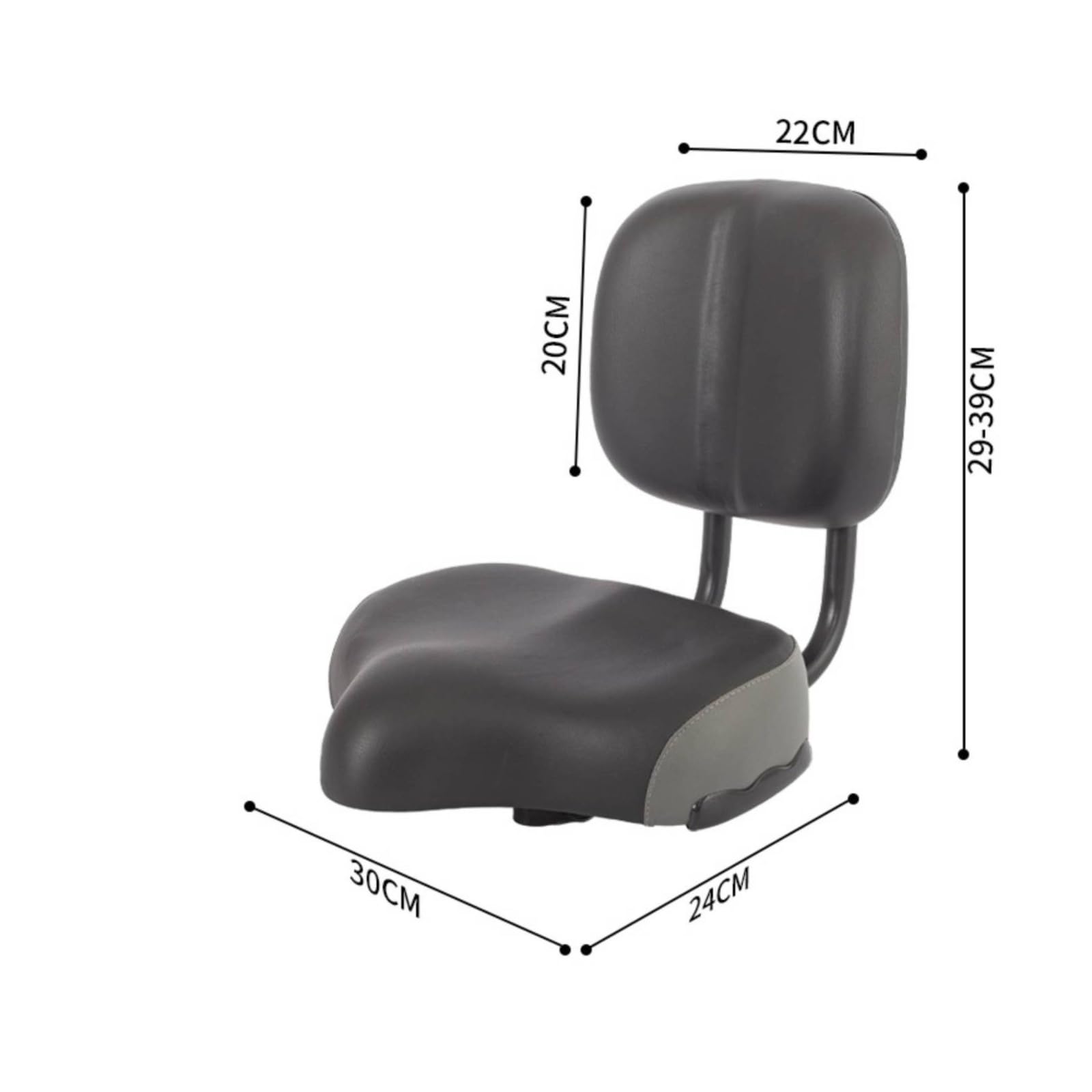 Asiento de Bicicleta Sillín Cojín Respaldo con Acolchado Grueso y Estructura Confiable con Metálicos Superficie Tipo Cuero con Ribete Lateral