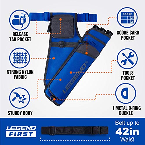 Legend First Archery Quiver For Arrows - Target Shooting Hip Quivers With Adjustable Belt & 3 Arrow Tubes - Durable Nylon Material - With T-Slot & Storage Pockets For Accessories, Tools, Score Card #TOP1