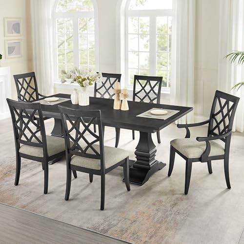 WILLIAMSPACE 102\" Wood Extendable Dining Table for 6 to 10, Extra Large Country Rustic Farmhouse Rectangular Kitchen Table with Solid Wood Leg, Mid Century Large Dining Room Table, Dark Grey