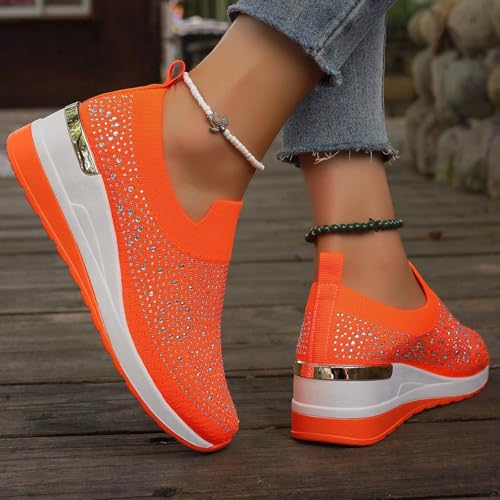 Hbeylia Rhinestones Slip On Shoes for Women 2025 Wedge Dressy Mesh Walking Shoes Fashion Breathable Bling Sparkly Sneakers Ballroom Jazz Latin Dance Sock Sneakers Comfortable Casual Loafers3