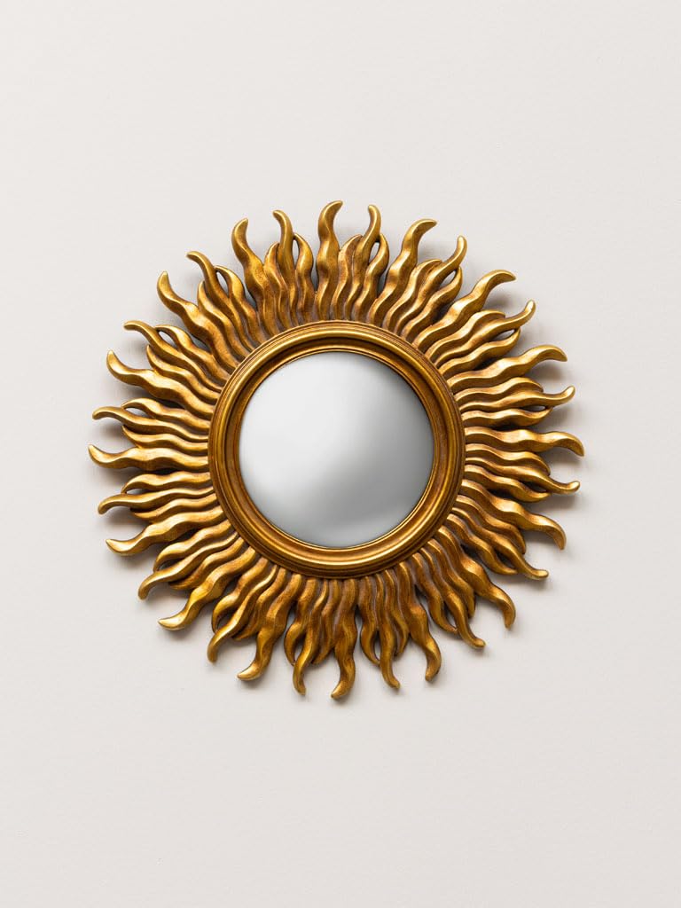 CHEHOMA Miroir Soleil Convexe Doré Patine vieillie Belle fabriaction avec systeme d'accroche Dimenssion : 35 cm