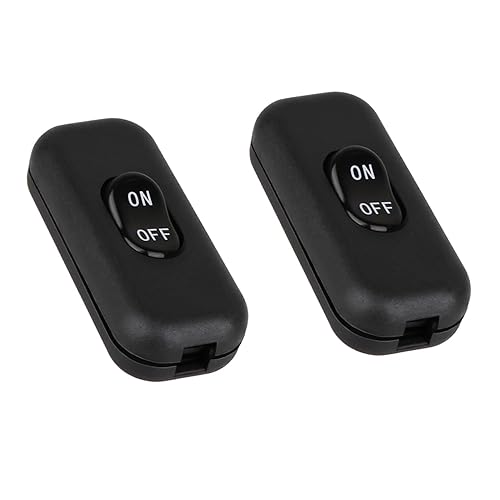 Helunsi Interruptor en línea 2 piezas, botón negro del cable de la lámpara en el interruptor de línea, clasificado 6A 250V ON apagado eléctrico