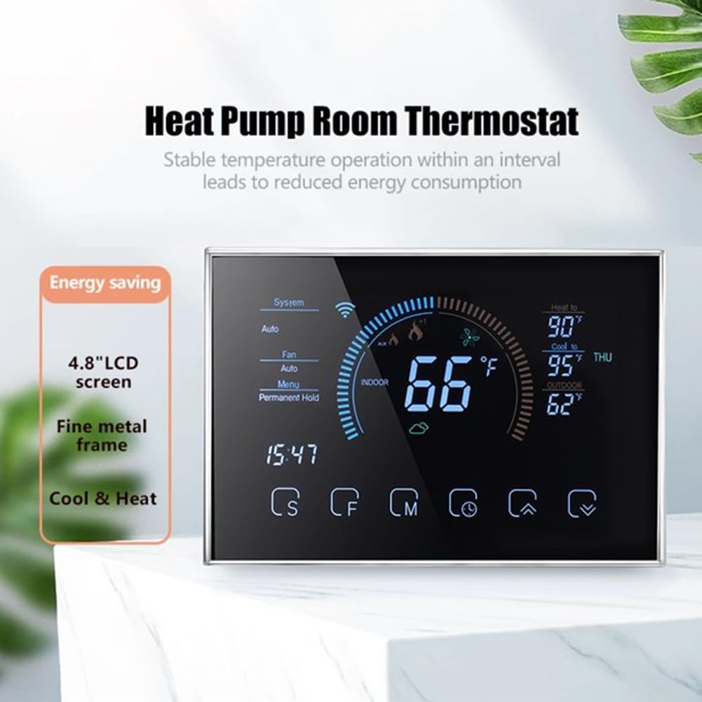 Oniissy Programmierbares digitales Thermostat für Wärmepumpen mit WiFi-App, Sprachsteuerung, 10,9 cm (4,3 Zoll), Vollfarbbildschirm, automatische Kühlung, Heizmodus für Alexa