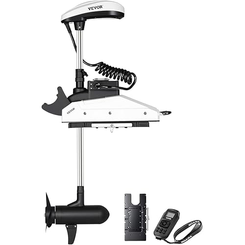 VEVOR Electric Trolling Motor, 12V 55lbs Thrust with GPS, 10-Speed Bow Mounted Saltwater Outboard Boat Motor with Remote Control & LCD Battery Indicator, for Kayaks, Fishing Boats, 54-Inch Shaft