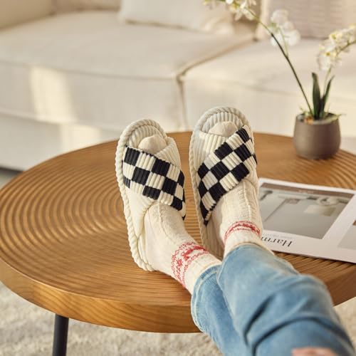 Image of GOEWY Slippers for Women Memory Foam House Bedroom Corduroy Crossbands Open Toe Slides Sandals Shoes Comfy Trendy Gift for womens Anti-Skid sole
